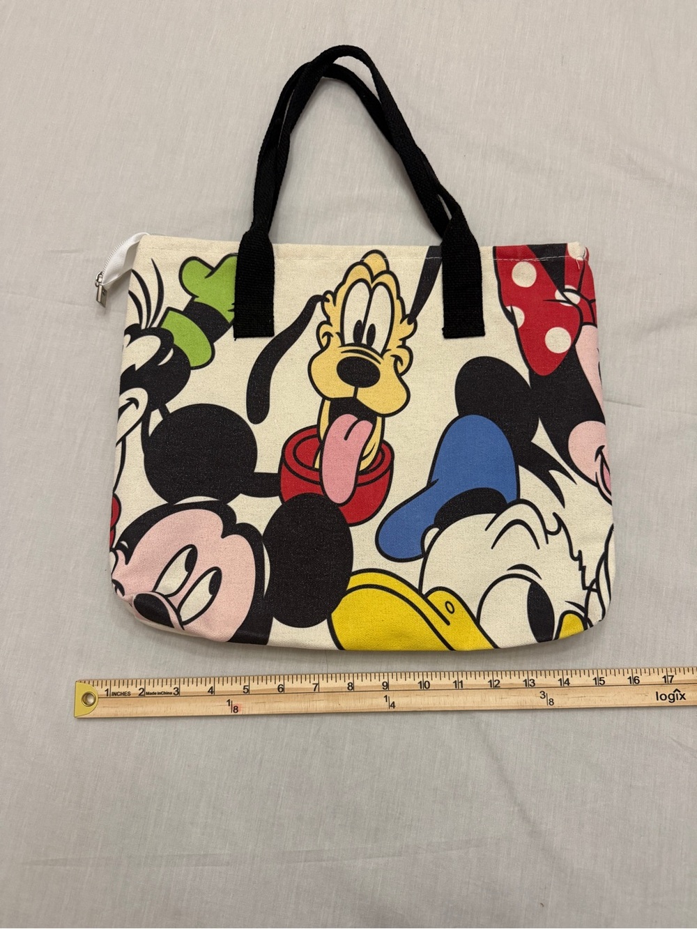 Canvas Character Print Tote Bag - Black Handles - Disney Style